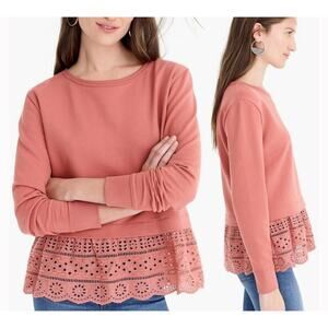J CREW Eyelet Ruffle Eyelet Hem Sweatshirt Size Large 2633